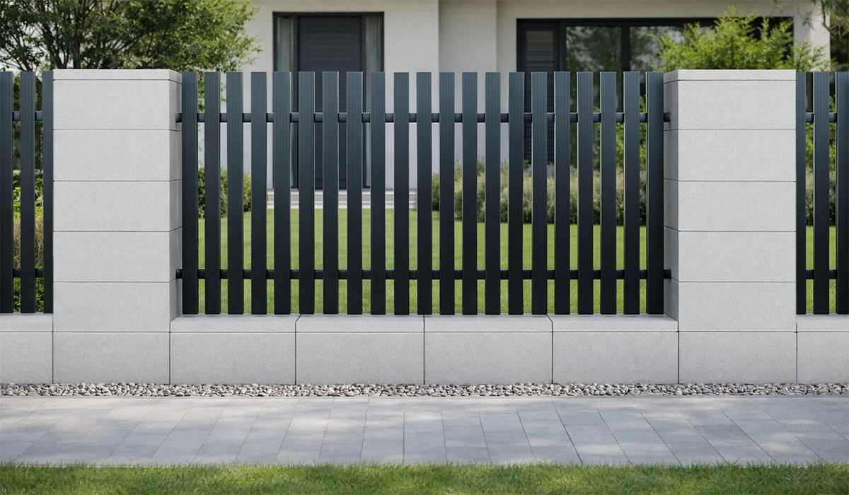 Panel ogrodzeniowy ze sztachet metalowych – widok frontowy