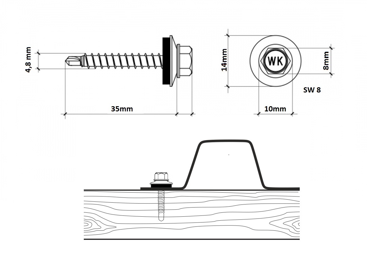 wkręt farmerski EPDM 4,8x35 do drewna glinmet