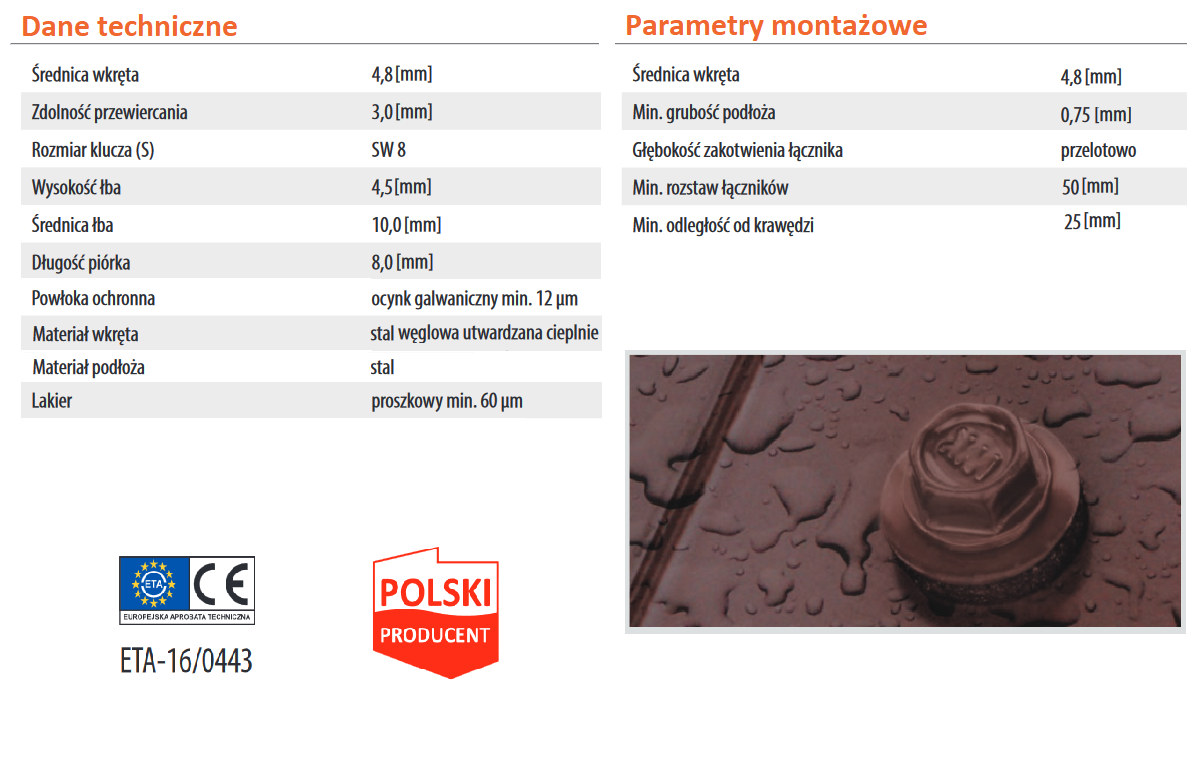 wkręt farmerski EPDM 4,8x19 do metalu glinmet